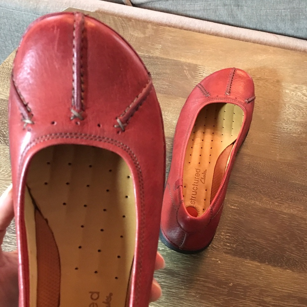 Clarks red leather flats 9